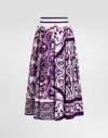 Dolce & Gabbana Women Maiolica Mix Print Poplin Pleated Skirt In Purple