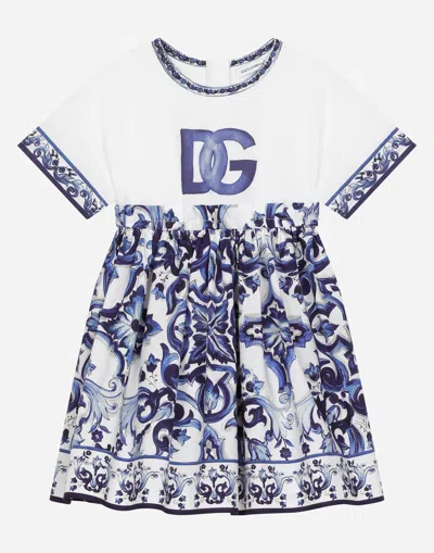 Dolce & Gabbana Majolica-print Poplin And Jersey Dress In Multicolor