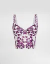 Dolce & Gabbana Violet Top With Sweetheart Neckline And All-over Graphic Print In Cotton Blend Woman In White