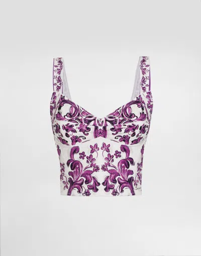 DOLCE & GABBANA MAJOLICA-PRINT POPLIN BUSTIER