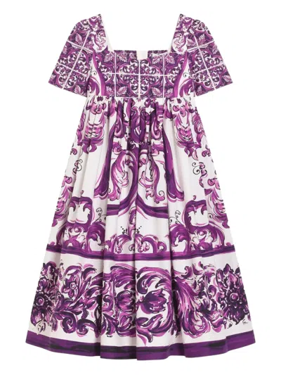 Dolce & Gabbana Kids' Majolica-print Poplin Dress In Multi