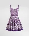 Dolce & Gabbana Violet Dress With Thin Straps And All-over Floral Motif In Cotton Blend Woman In Purple