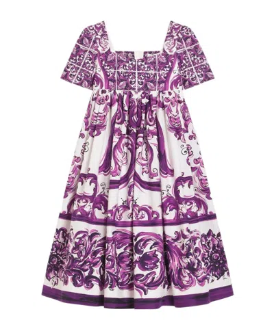 Dolce & Gabbana Kids' Majolica-print Poplin Dress In Purple