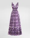 Dolce & Gabbana Smocked V-neck Maxi Dress With Tie Straps In Brown