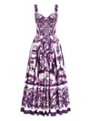 Dolce & Gabbana Long Poplin Dress With Majolica Print In White