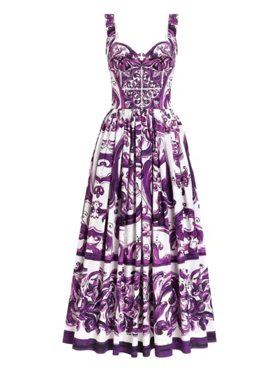 DOLCE & GABBANA MAJOLICA-PRINT POPLIN MAXI DRESS