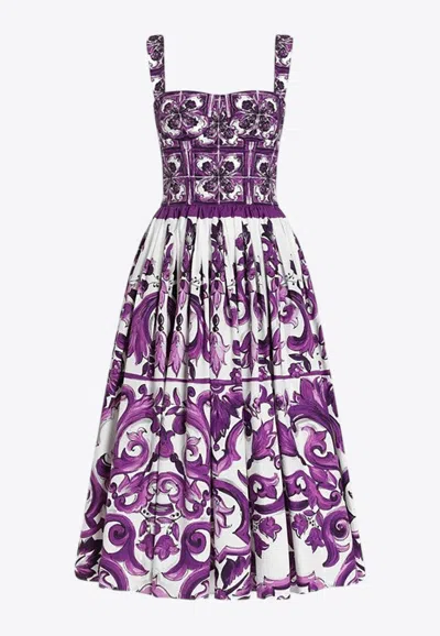DOLCE & GABBANA MAJOLICA PRINT POPLIN MIDI DRESS