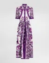 Dolce & Gabbana Collar Dress With Waist Knot And Majolica Print In Purple