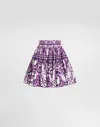 Dolce & Gabbana Violet Pleated Miniskirt With Rear Zip Closure And All-over Graphic Print In Cotton Woman In Purple