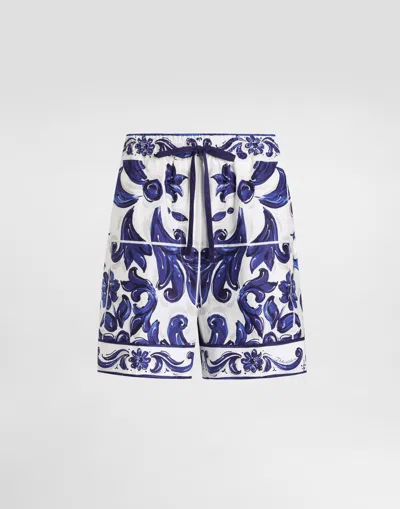 Dolce & Gabbana Majolica-print Poplin Shorts In Blue