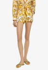 Dolce & Gabbana Cotton Popeline Brocade Print Mini Shorts With Frontal French Pockets In Yellow