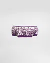 Dolce & Gabbana Violet Off-shoulder Cropped Top With All-over Floral Print In Cotton Woman