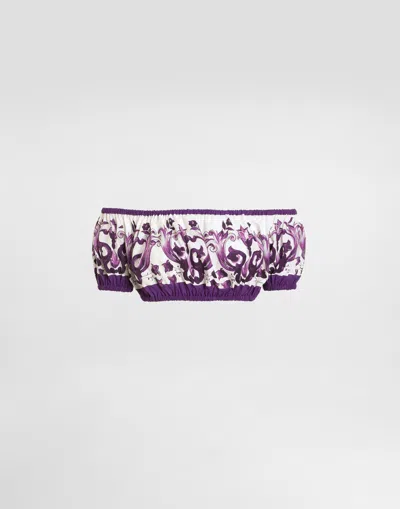 DOLCE & GABBANA MAJOLICA-PRINT POPLIN TOP