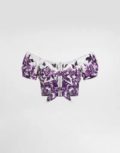 DOLCE & GABBANA MAJOLICA-PRINT POPLIN TOP