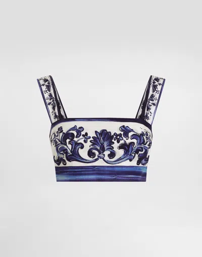 Dolce & Gabbana Majolica-print Poplin Top In Blue