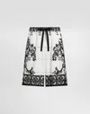 Dolce & Gabbana Monochrome Floral Elastic Waistband Knee Length Shorts