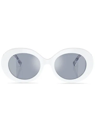 Dolce & Gabbana Majolica-print Round-frame Sunglasses In Weiss