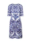 Dolce & Gabbana Majolica-print Charmeuse Midi Dress In Blu
