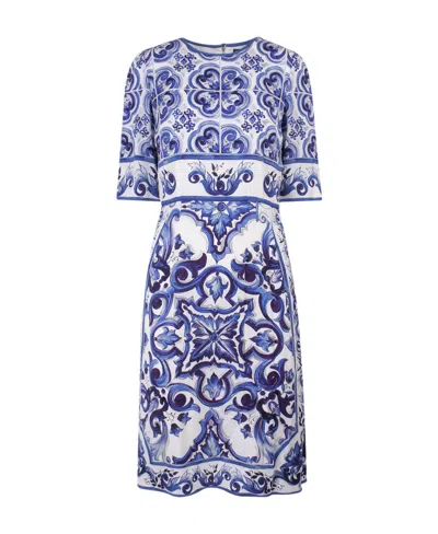 DOLCE & GABBANA DOLCE  GABBANA MAJOLICA-PRINT ROUND NECK MIDI DRESS