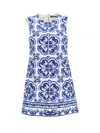 Dolce & Gabbana Majolica-print Round Neck Mini Dress In Tn Blu/bco