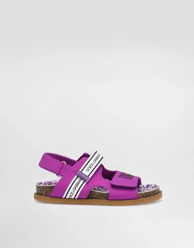 Dolce & Gabbana Majolica-print Sandal With Thermo-rhinestones In Purple