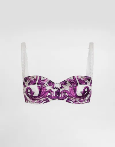 Dolce & Gabbana Reggiseno In Raso Stretch Stampa Maiolica In White