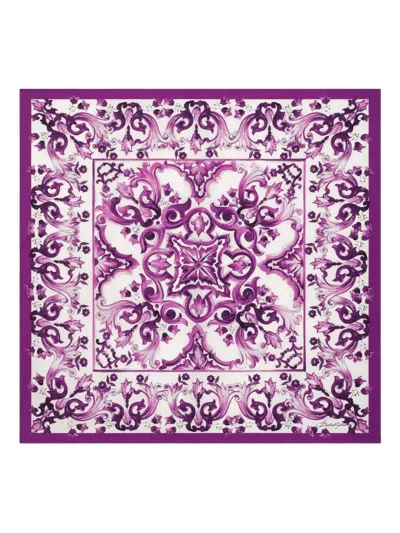 Dolce & Gabbana Silk Majolica Print Scarf In Purple