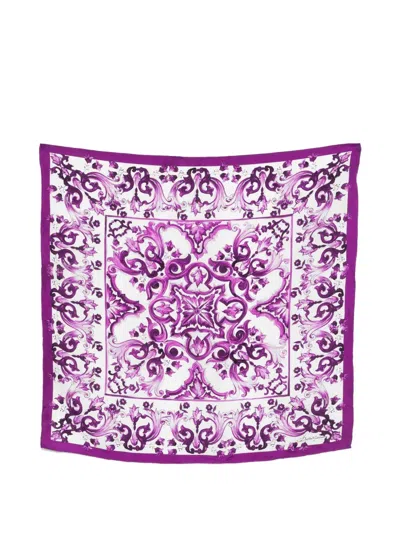 Pre-owned Dolce & Gabbana Majolica-print Scarf In White