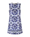 Dolce & Gabbana Majolica-print Round Neck Mini Dress In Blue