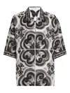 Dolce & Gabbana Camicia Hawaii In Lino Stampa Maiolica In Black