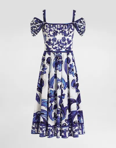 Dolce & Gabbana Majolica-print Short Poplin Dress In Animal Print