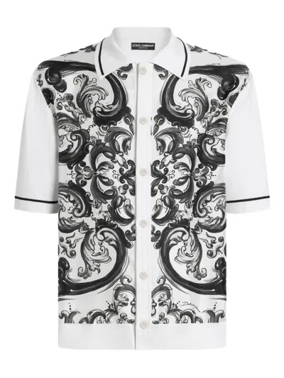 Dolce & Gabbana Majolica-print Short-sleeve Shirt In White