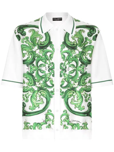 Dolce & Gabbana Majolica-print Short-sleeve Shirt In White