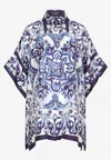 Dolce & Gabbana Majolica Print Short-sleeved Kaftan Shirt In Blue