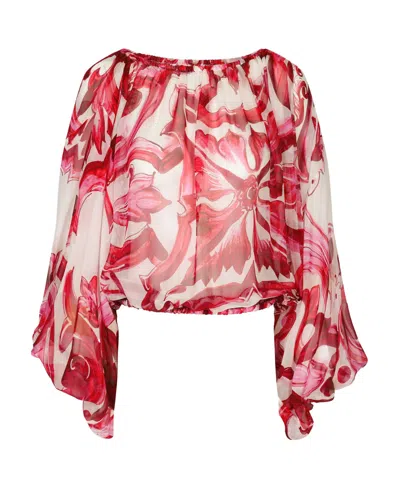 DOLCE & GABBANA DOLCE  GABBANA MAJOLICA-PRINTED CHIFFON TOP