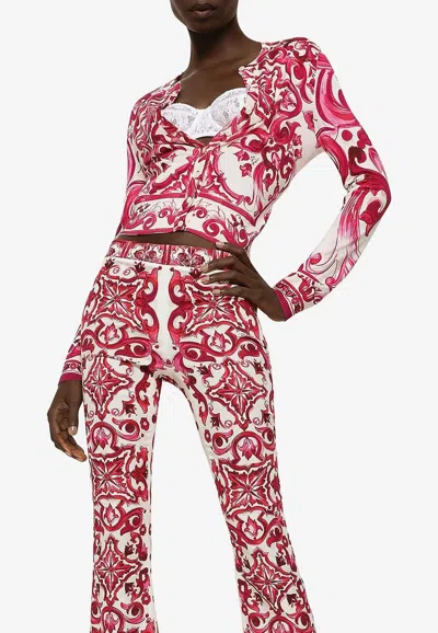 Dolce & Gabbana Majolica Print Silk Cardigan In Pink