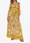 Dolce & Gabbana Majolica-print Silk Chiffon Maxi Kaftan Dress In Yellow