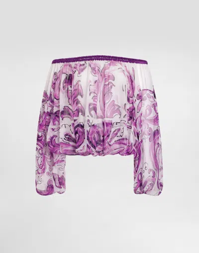 DOLCE & GABBANA MAJOLICA-PRINT SILK CHIFFON TOP
