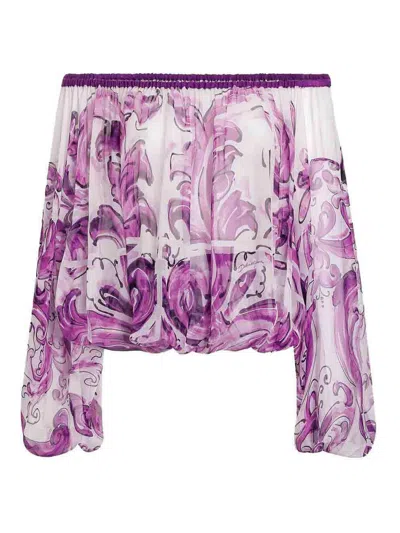 DOLCE & GABBANA MAJOLICA-PRINT SILK CHIFFON TOP