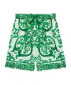 Dolce & Gabbana Majolica-print Silk Drawstring Shorts In Green