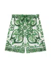 Dolce & Gabbana Majolica-print Silk Drawstring Shorts In White