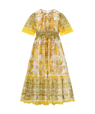 Dolce & Gabbana Kids' Majolica-print Silk Dress In Nude