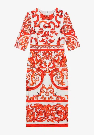 Dolce & Gabbana Charmeuse Print Suit In Mini Length In Orange