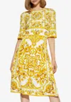 Dolce & Gabbana Maiolica Printed Silk-blend Charmeuse Mini Dress In Yellow
