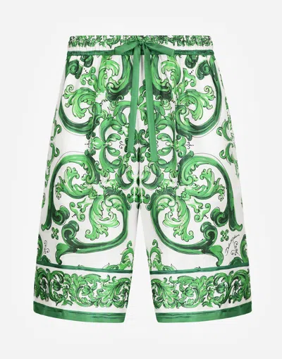 DOLCE & GABBANA MAJOLICA-PRINT SILK JOGGING SHORTS