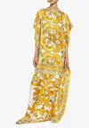 Dolce & Gabbana Maiolica Floral-print Silk-twill Kaftan In Yellow