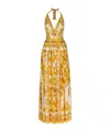 Dolce & Gabbana Maiolica Open-back Pleated Printed Silk-chiffon Halterneck Maxi Dress In Nude