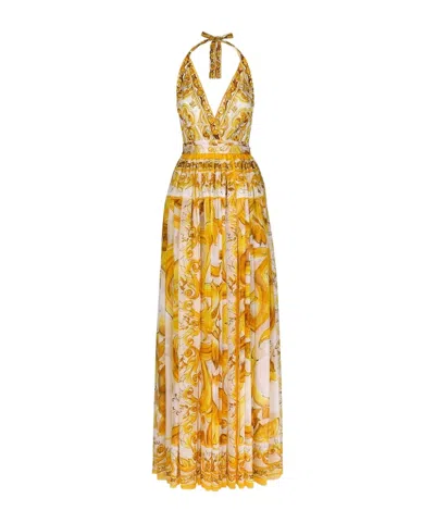 DOLCE & GABBANA DOLCE  GABBANA MAJOLICA PRINTED V-NECK MAXI DRESS