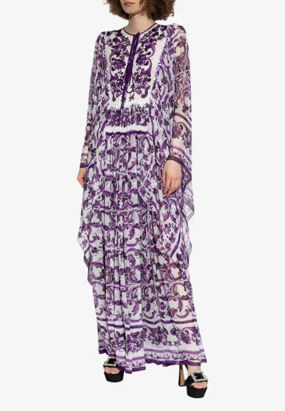 Dolce & Gabbana Majolica Print Silk Maxi Kaftan Dress In Multi
