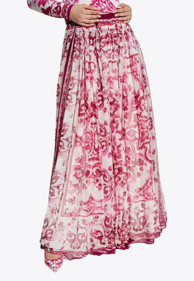 Dolce & Gabbana Majolica Print Silk Maxi Skirt